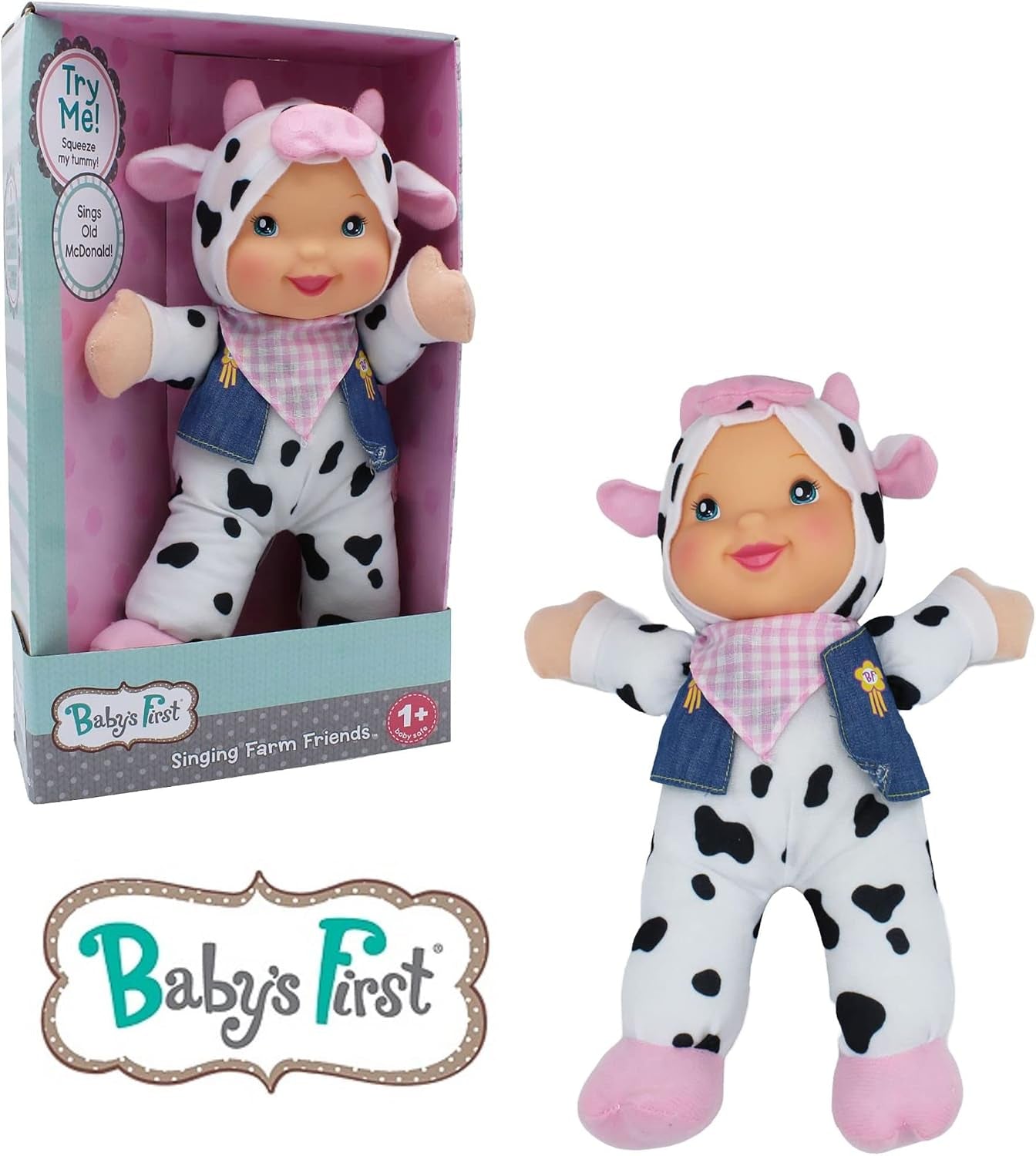 Baby'S First 12" Farm Animal Friends Cow Soft & Cuddly Singing Musical Doll, Sings Old Mcdonald Had a Farm