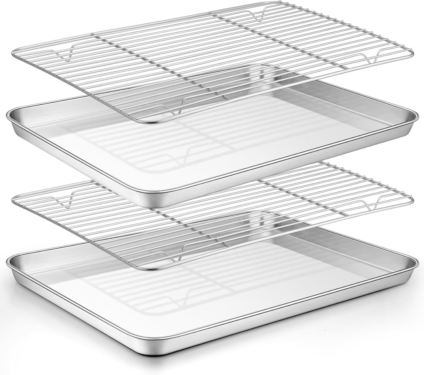 Teamfar Baking Sheet with Rack Set (2 Pans + 2 Racks), Stainless Steel Baking Pan Cookie Sheet for Baking, Non Toxic & Healthy, Easy Clean & Dishwasher Safe - 4 Pack