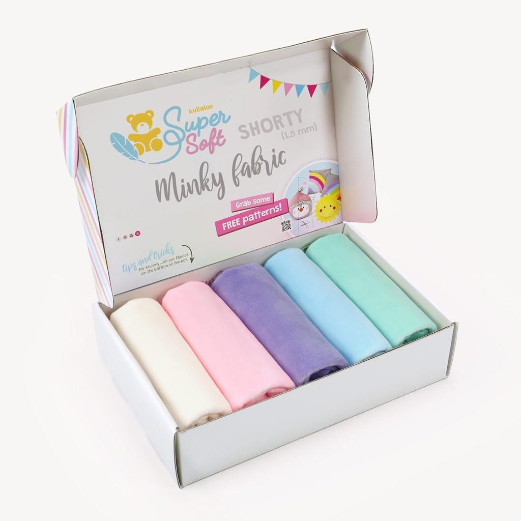 Kullaloo Plush Fabric | Precut Fabric Bundle: 5 Pieces Solid Minky Fabric for Sewing | 19.5X29.5 Each | for Plushies, Baby Blankets, Pillows, Dog Beds, Apparel | Pastel Colors Minky Fabric Pack