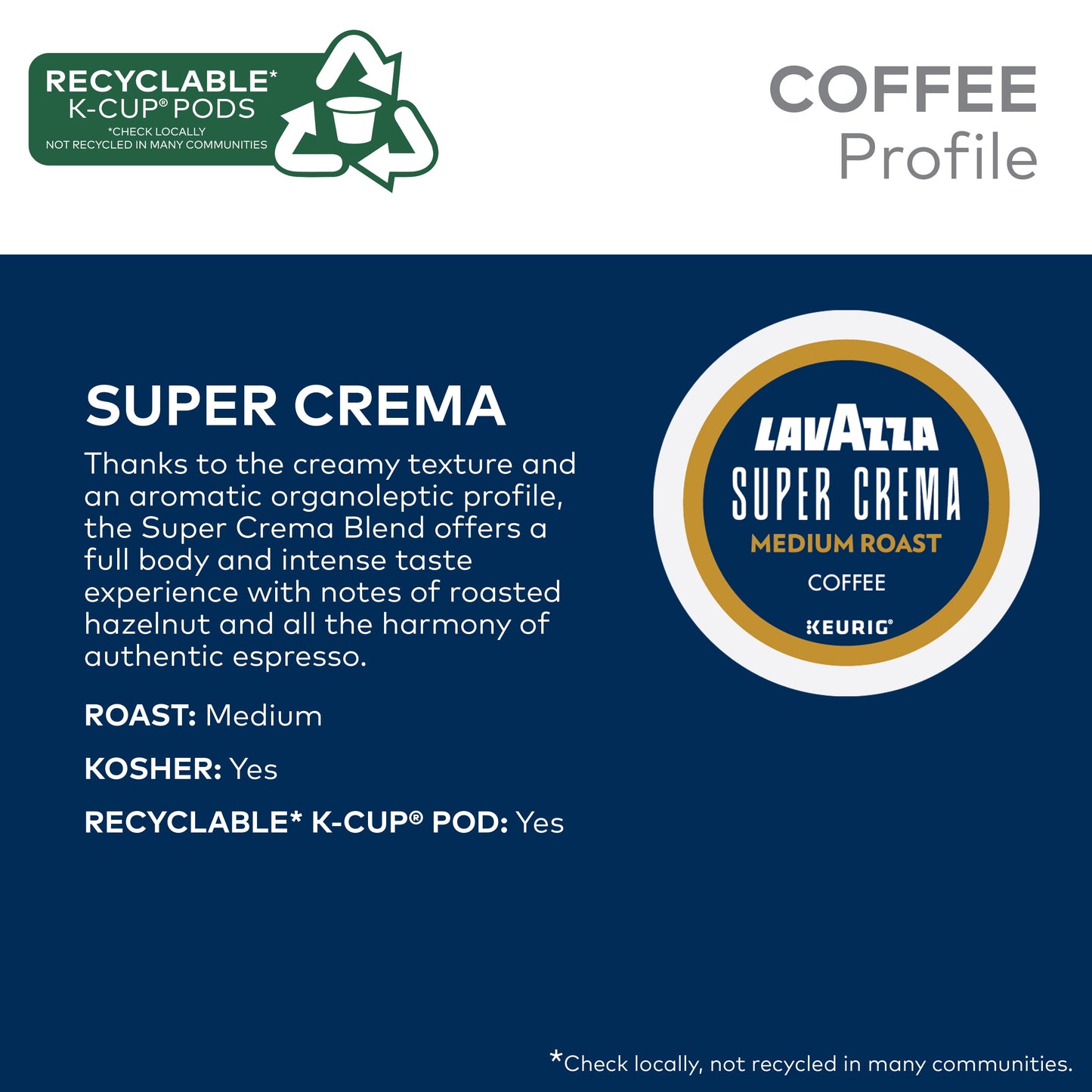 Lavazza Super Crema Keurig K-Cup® Pods, Medium Roast, Arabica and Robusta Blend (96 Pods)