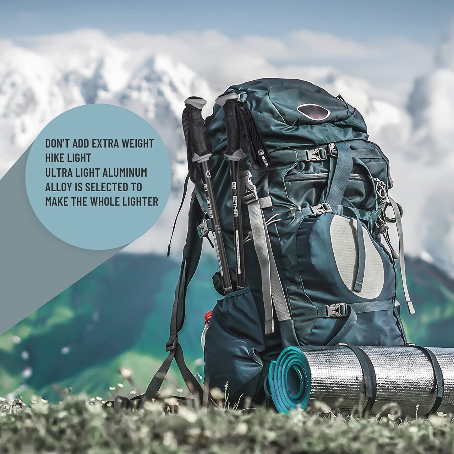 G2 GO2GETHER Aluminum Trekking Poles - Quick Adjustable Locks, Comfort Handle, Padded Strap, Snow Baskets - Walking Sticks Suitable for Hiking, Walking