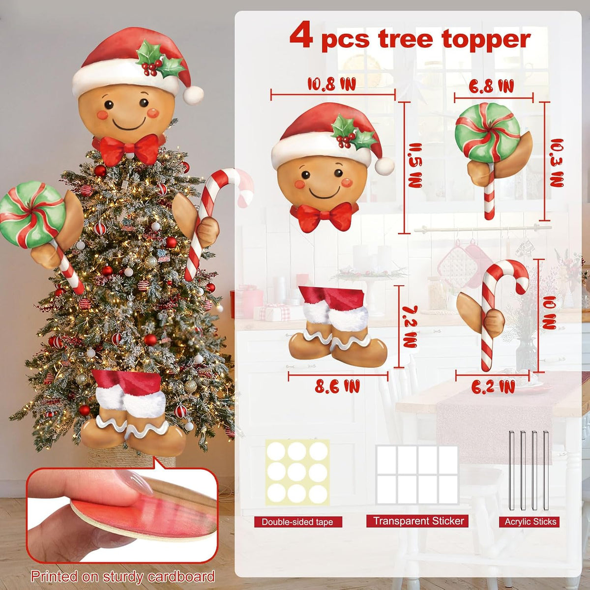 Vloso Gingerbread Christmas Tree Topper, Gingerbread Christmas Decorations