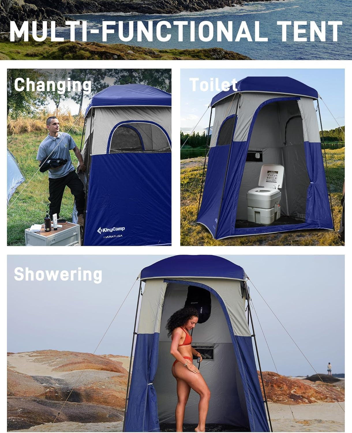 Kingcamp Shower Tent, Portable Privacy Tent Outdoor Camping 1/2 Room Toilet Tents with Shower Bag & Dressing Room for Beach, Camping & Hiking