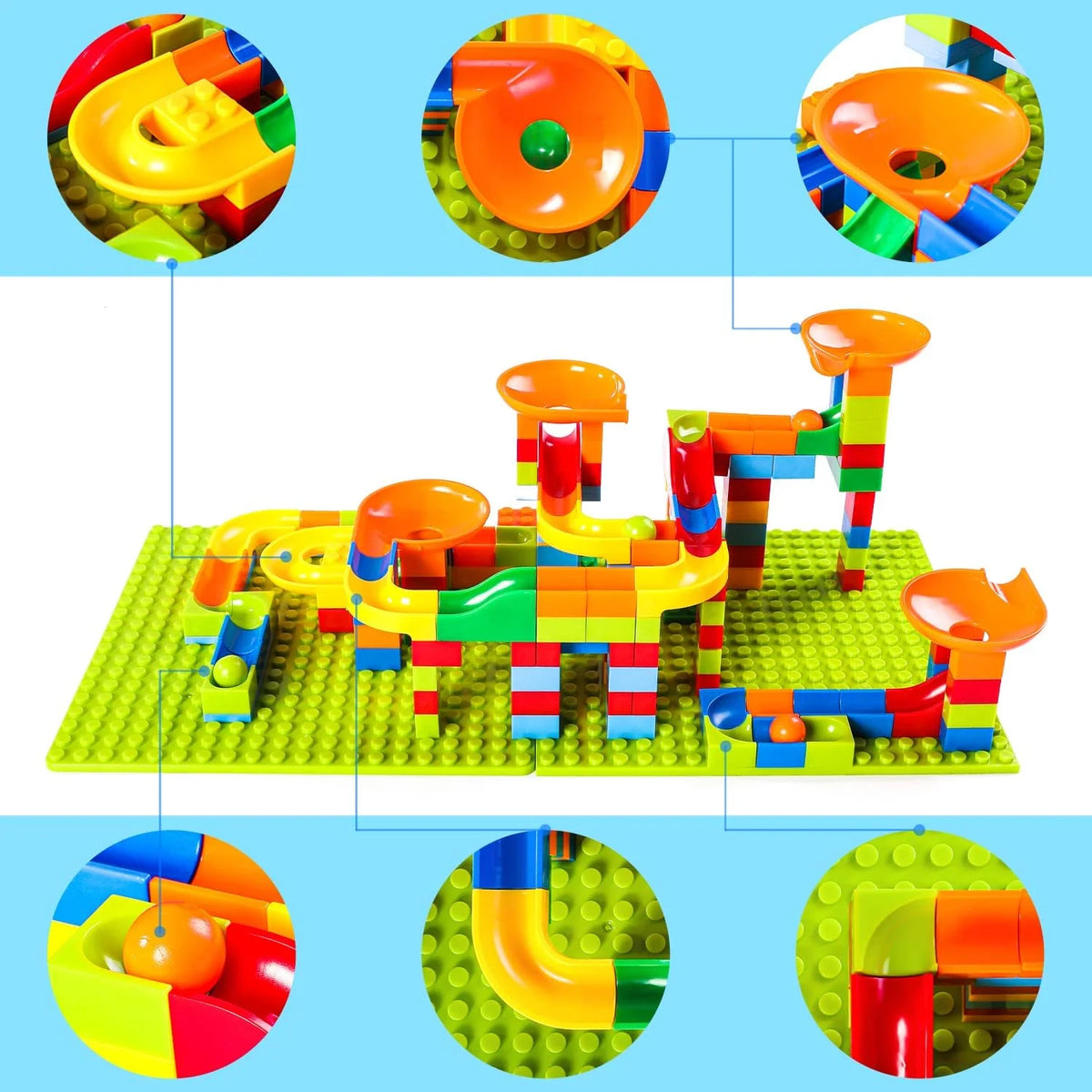 MAINYU Run Building Blocks for Kids Ages 4-8, 168 PCS Classic Big Size Blocks Set, Crazy Run Building Blocks with 4 Balls Race Track, Educational Toys Bricks Set Christmas Birthday Toy for Boys Girls
