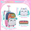 Kids Rolling Cats Backpack for Girls Plush Trolley Suitcases Luggage Travel with Wheels Bookbag Wheeled 17" Roller Backpacks Set Toddler Back Pack School Bags for Elementary Champagne