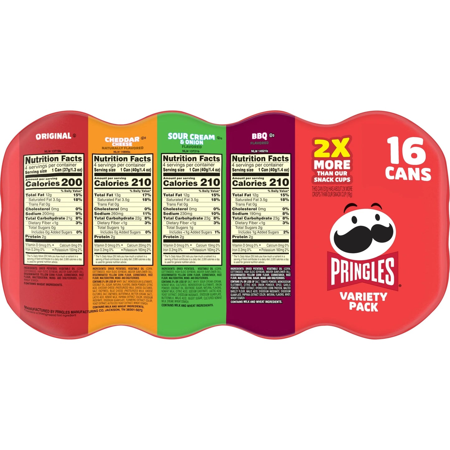 Pringles Potato Crisps Chips, Lunch Snacks, Variety Pack, 22Oz Pack (16 Cans)