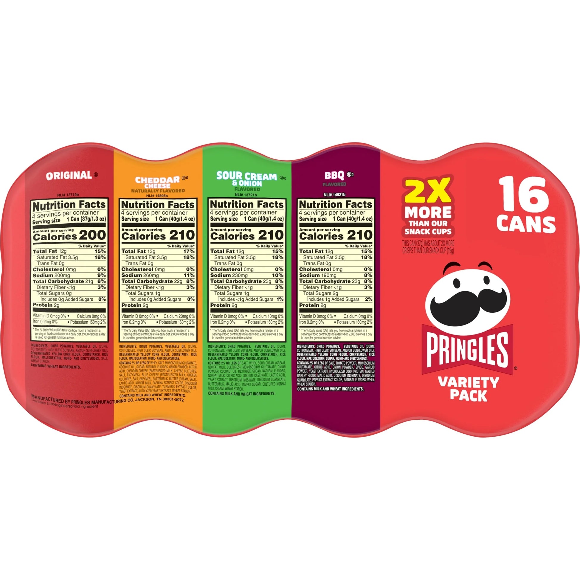 Pringles Potato Crisps Chips, Lunch Snacks, Variety Pack, 22Oz Pack (16 Cans)