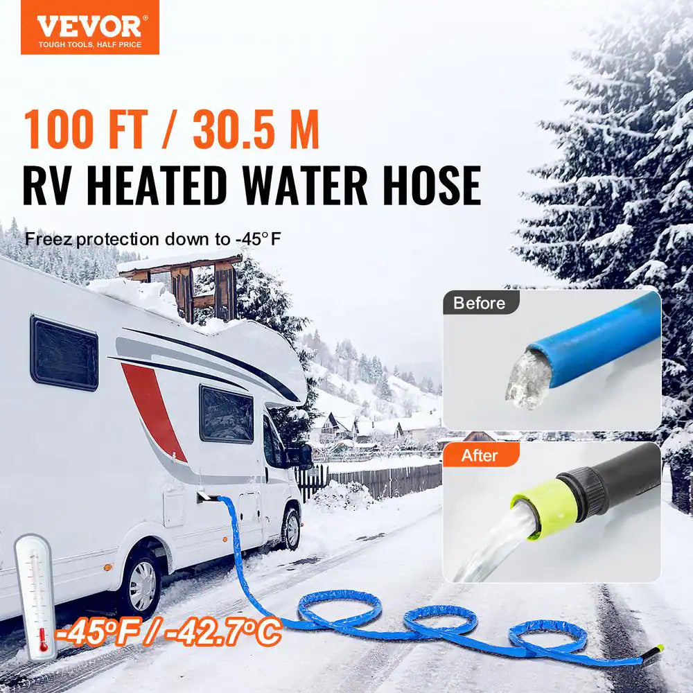 100 Ft. Heated Water Hose for RV -45℉ Antifreeze Heated Drinking Water Hose