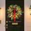 Christmas Wreath with Lights,Outdoor Pre-Lit Christmas Wreaths for Front Door-24 Inch Xmas Door Wreath with Pine Needles Pine Cones and Red Berries- Farmhouse Home Christmas Decorations