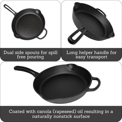 Mirro MIR-19052 10" Pre-Seasoned Ready to Use round Cast Iron Skillet with Helper Handle, Black