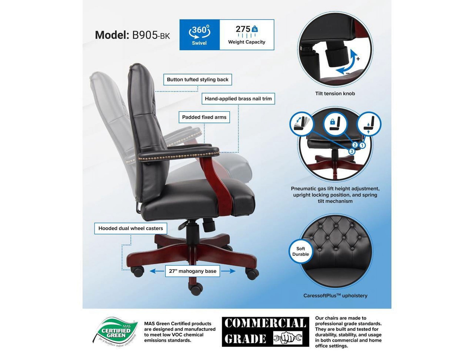 Boss Office Products B905-BK Executive Seating
