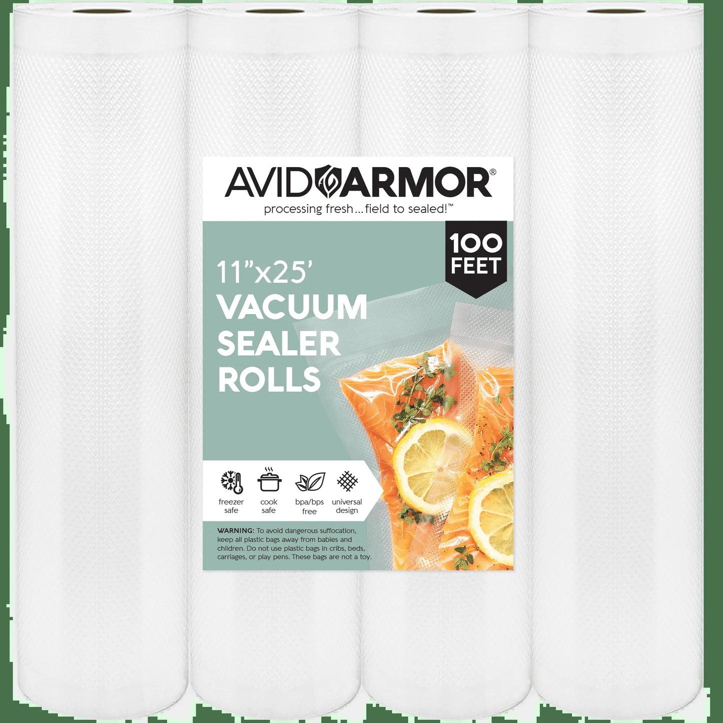 Avid Armor 11"X25' Vacuum Sealer Rolls, 4 Rolls, Bpa-Free Food Saver Bags for Food Storage