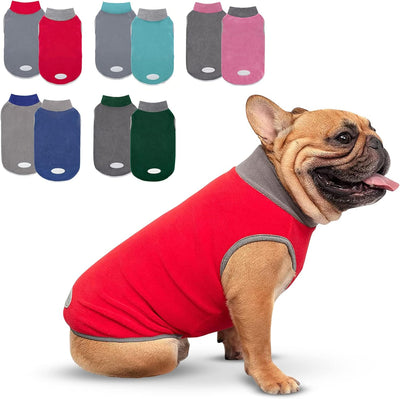 Cyeollo 2 Pack Dog Fleece Sweater Stretchy Sweatshirt with Reflective Stripe Pullover Soft Jacket Pet Clothes Dog Sweaters for Small Dogs, Red & Grey M