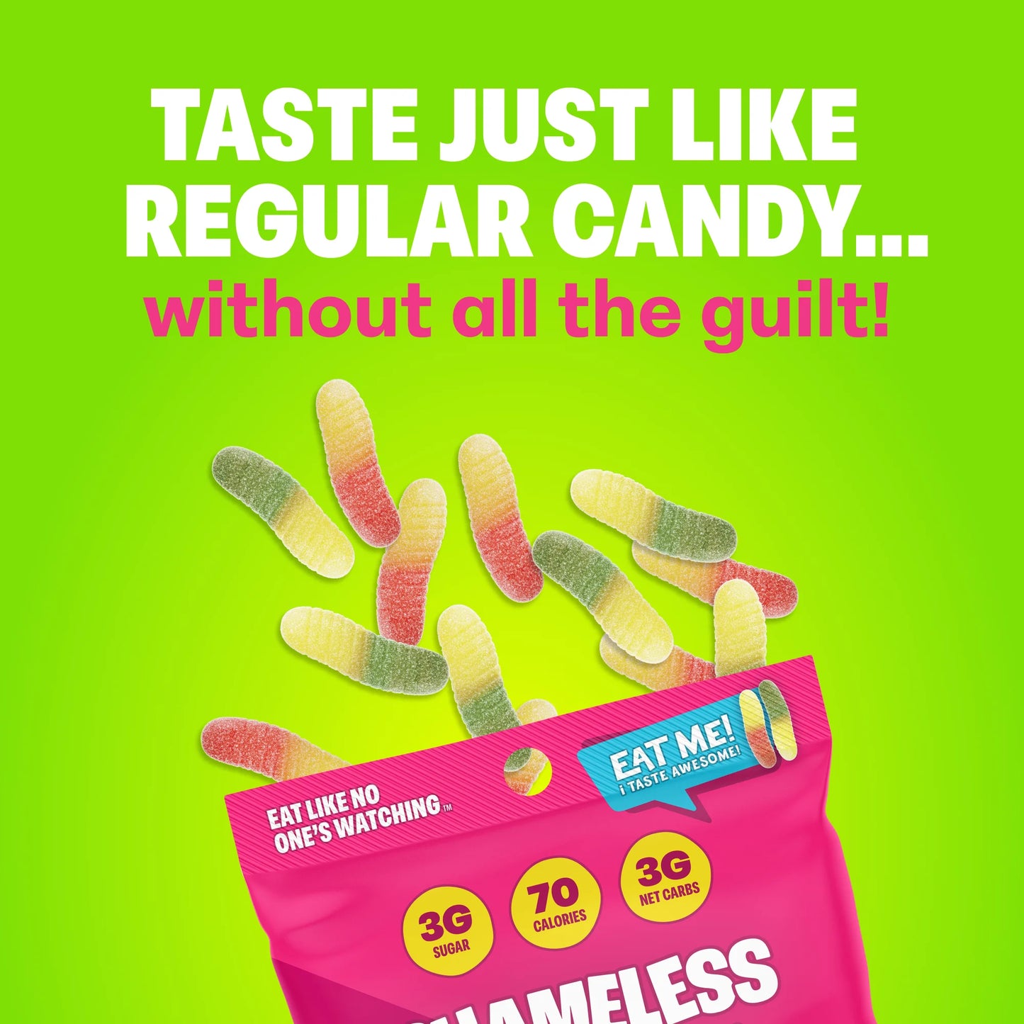 Shameless Snacks - Healthy Low Calorie Snacks, Low Carb Keto Gummies (Gluten Free & Non GMO Candy) - 6 Pack Wild Worms