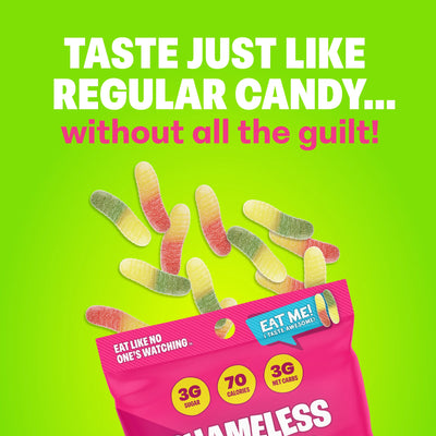 Shameless Snacks - Healthy Low Calorie Snacks, Low Carb Keto Gummies (Gluten Free & Non GMO Candy) - 6 Pack Wild Worms