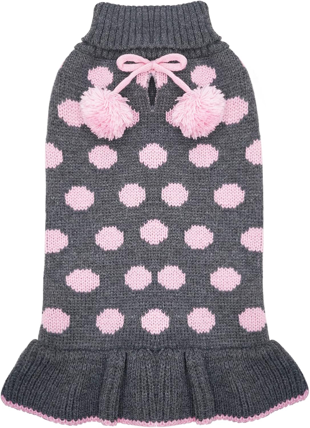 KYEESE Dog Sweaters with Leash Hole for Small Dogs Turtleneck Dog Sweater Dress for Girl Polka Dot Knit Pullover Doggie Sweater Warm Pet Sweater