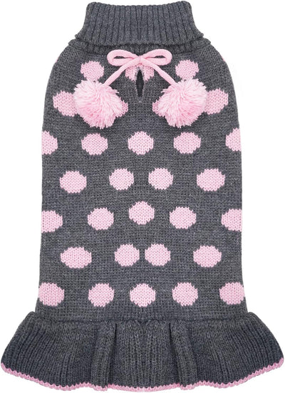 KYEESE Dog Sweaters with Leash Hole for Small Dogs Turtleneck Dog Sweater Dress for Girl Polka Dot Knit Pullover Doggie Sweater Warm Pet Sweater