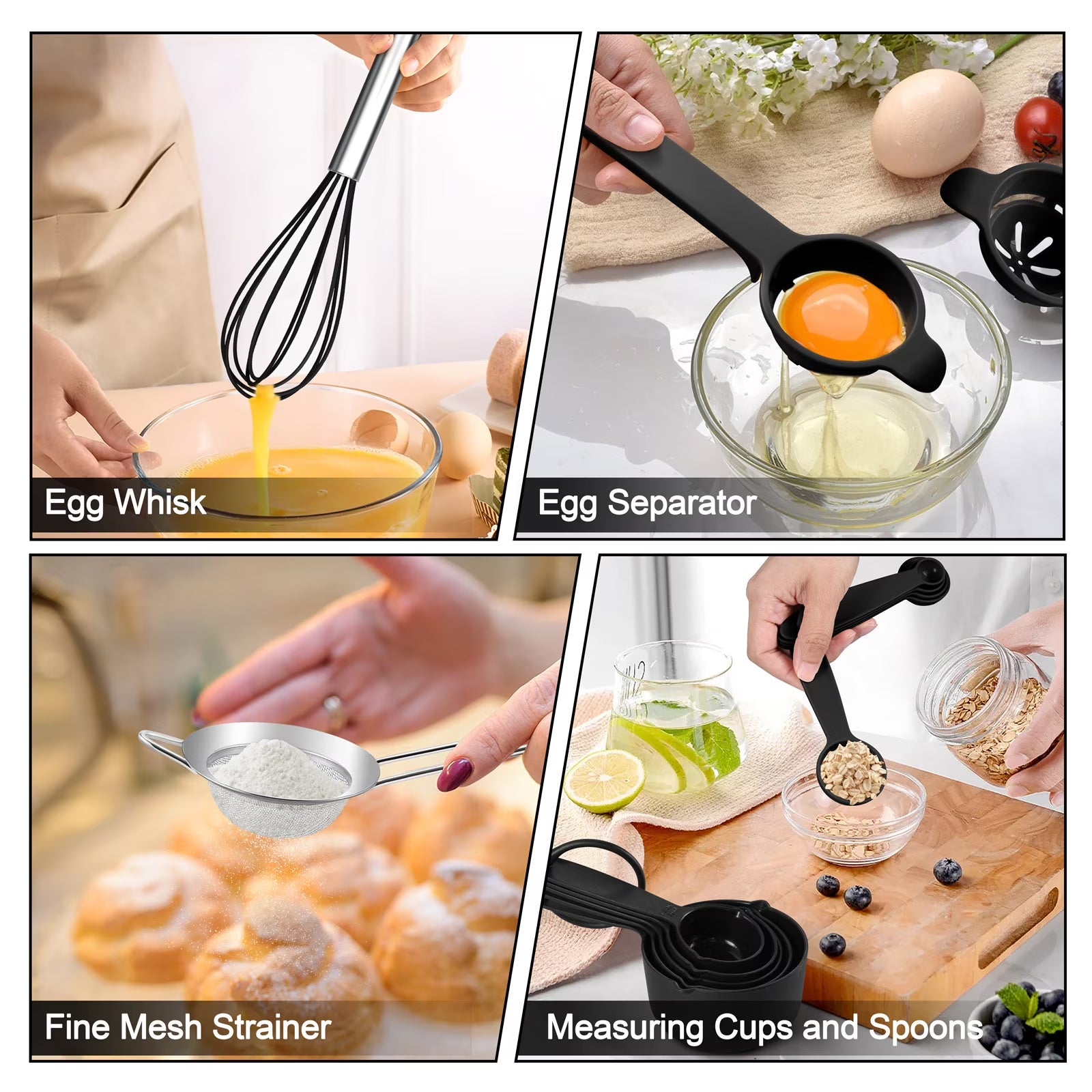Vesteel 35PCS Mixing Bowls with Lids Set, Stainless Steel Nesting Salad Prep Bowls Attach with 3 Graters & Kitchen Utensils for Mixing Serving Grating, Size 4.5/3.5/3/2.5/1.5/1.2/0.7 QT, Black