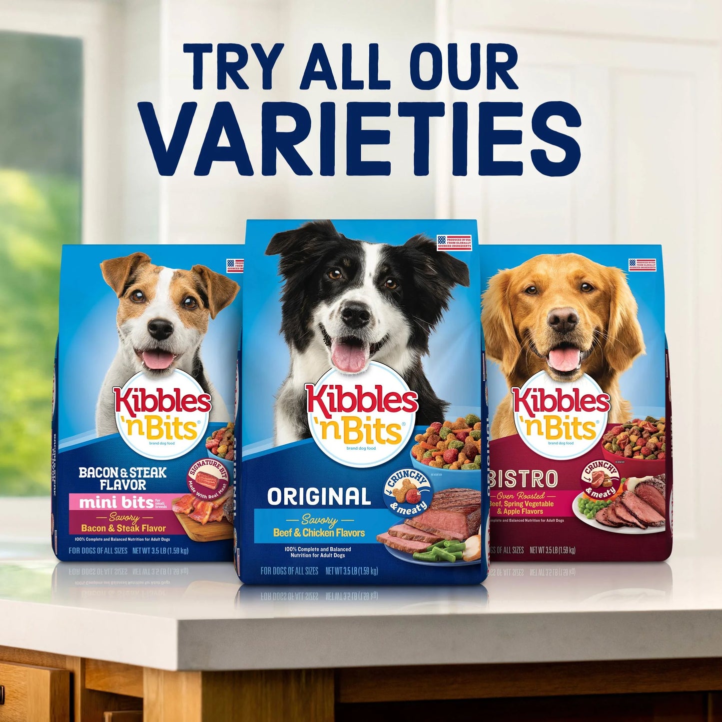 Kibbles 'N Bits Triple Steak Flavor Dry High Protein Dog Food 40 Lb Bag