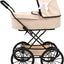 Bayer Design Vintage Doll Pram, Classic Baby Stroller with Bag, Beige | Elegant 18 Inch Carriage with Large Smooth-Rolling Wheels, Foldable Frame, Under-Basket, and Protective Fabric Cover