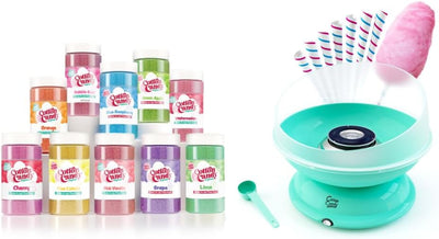 Cotton Candy Express Floss Sugar Variety Pack with 10 Total 11Oz Plastic Jars Flossing Sugars Bundled with Cotton Candy Express CC1000-S Cotton Candy Machine, Teal.