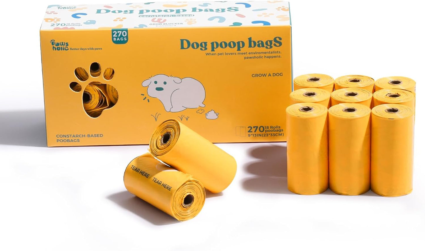 Dog Poop Bags Rolls Extra Thick and Guaranteed Leak Proof Poop Bags for Dogs,270 Count 18 Rolls,Unscented,Cornstarch Based Doggie Poop Bag for Puppy and Big Dogs