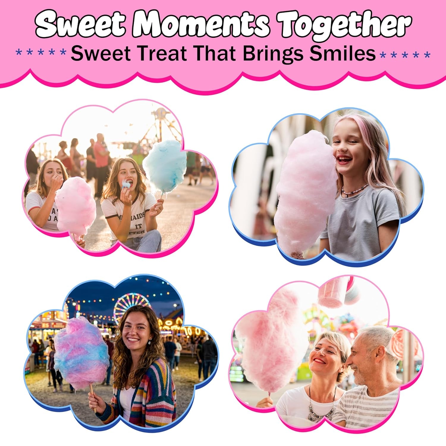 Perfectware 2 Pack Cotton Candy Floss Sugar with 100 Count Paper Cotton Candy Cones. Pink Vanilla and Blue Raspberry. (Two 3.25 Lb Containers W/100 Cotton Candy Cones)
