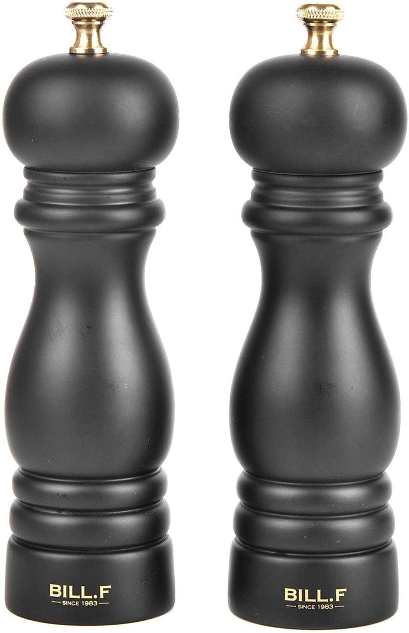 BILL.F Salt and Pepper Grinder Wooden Pepper Mill Grinder Salt Pepper Shakers Set of 2 with Adjustable Ceramic Rotor- 7 Inch