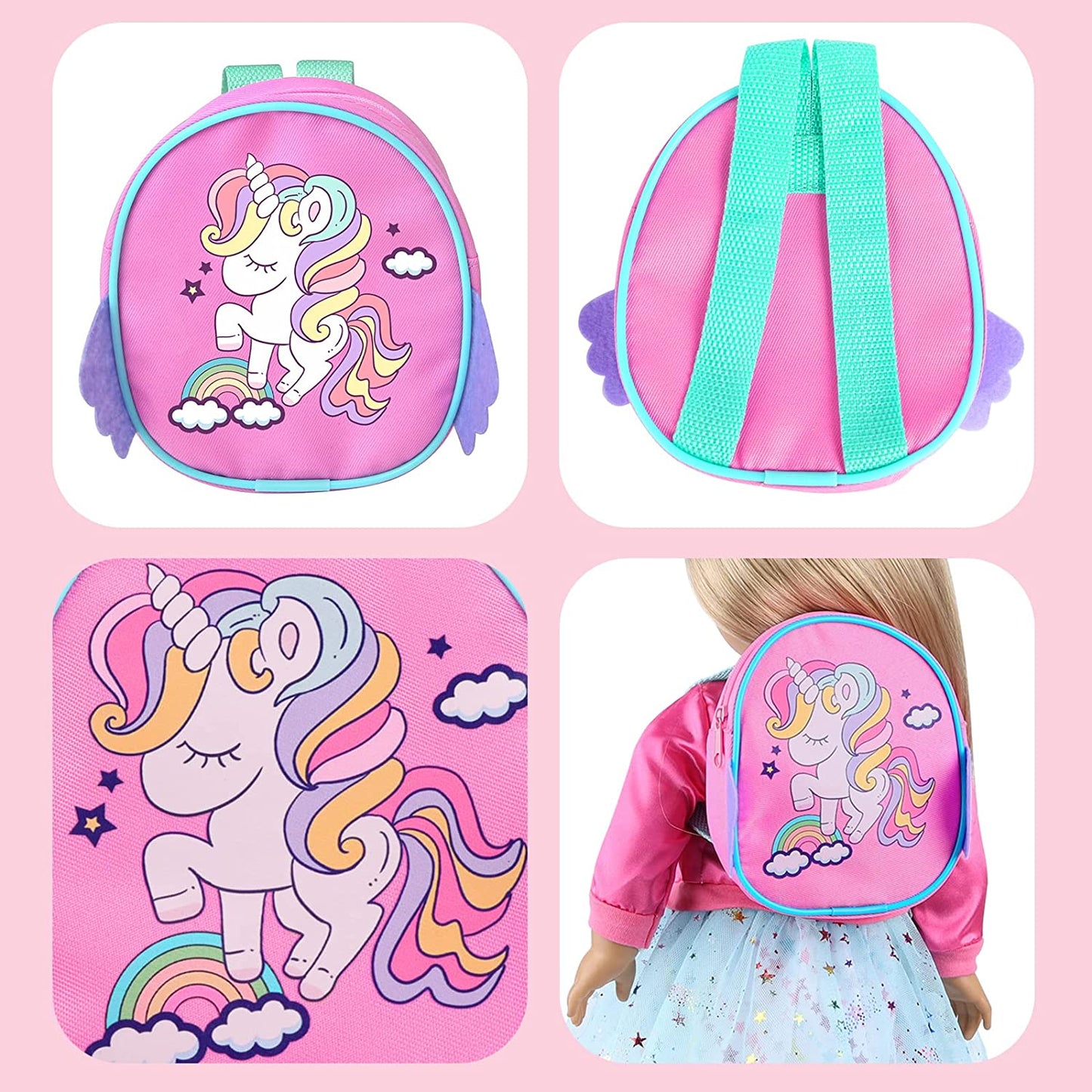 American 18 Inch Doll Clothes and Makeup Accessories Set Includes Clothes Backpack Sunglasses Phone Shoes Comb Mirror Eye Shadow Lipstick Hair Clip Hair Tie(Doll NOT Included)