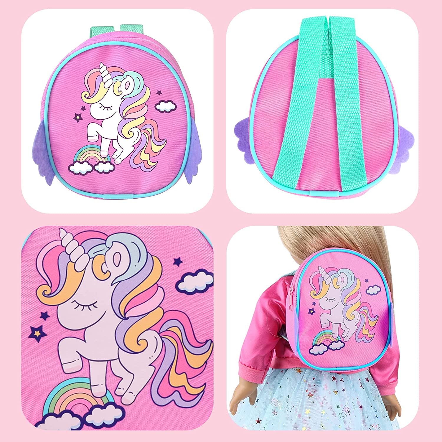 American 18 Inch Doll Clothes and Makeup Accessories Set Includes Clothes Backpack Sunglasses Phone Shoes Comb Mirror Eye Shadow Lipstick Hair Clip Hair Tie(Doll NOT Included)