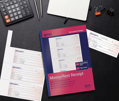 Better Office Products Cash Money and Rent Receipt Books, 4 Pack, Large Size, 2-Part Carbonless (White/Canary Yellow), 7-5/8 X 10-7/8 Inches, 4 Sets per Page, 200 Sets per Book (800 Total Sets)