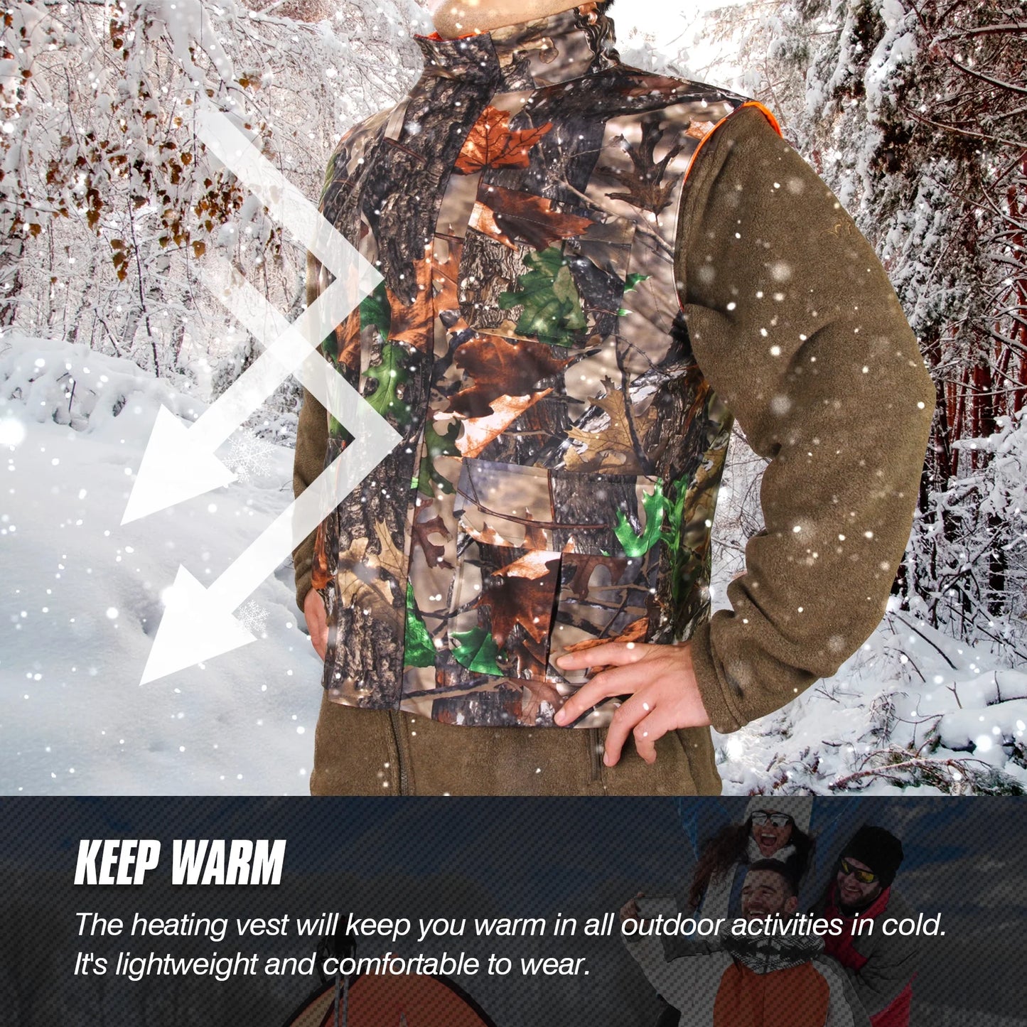 GUGULUZA Hunting Heated Vest, Camo Orange Reversible Vest, Game Vest Jacket for Hunting, Lightweight Heating Vest (4XL)