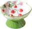 Pawspik Strawberry Blooms Elevated Ceramic Cat Bowl, Green