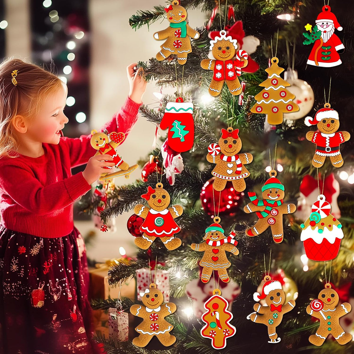 16Pcs Gingerbread Man Ornaments for Christmas Tree, Cute Gingerbread Chritmas Decorations for Xmas Tree Hanging Decor DIY Craft Party Supplies