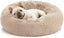 Love'S Cabin Calming Dog & Cat Bed, Cat Bed for Indoor Cats, Anti-Anxiety Donut round Bed, Fluffy Warming Pet Bed for Small Medium Dogs and Cats, Beige Taupe 20"/24"