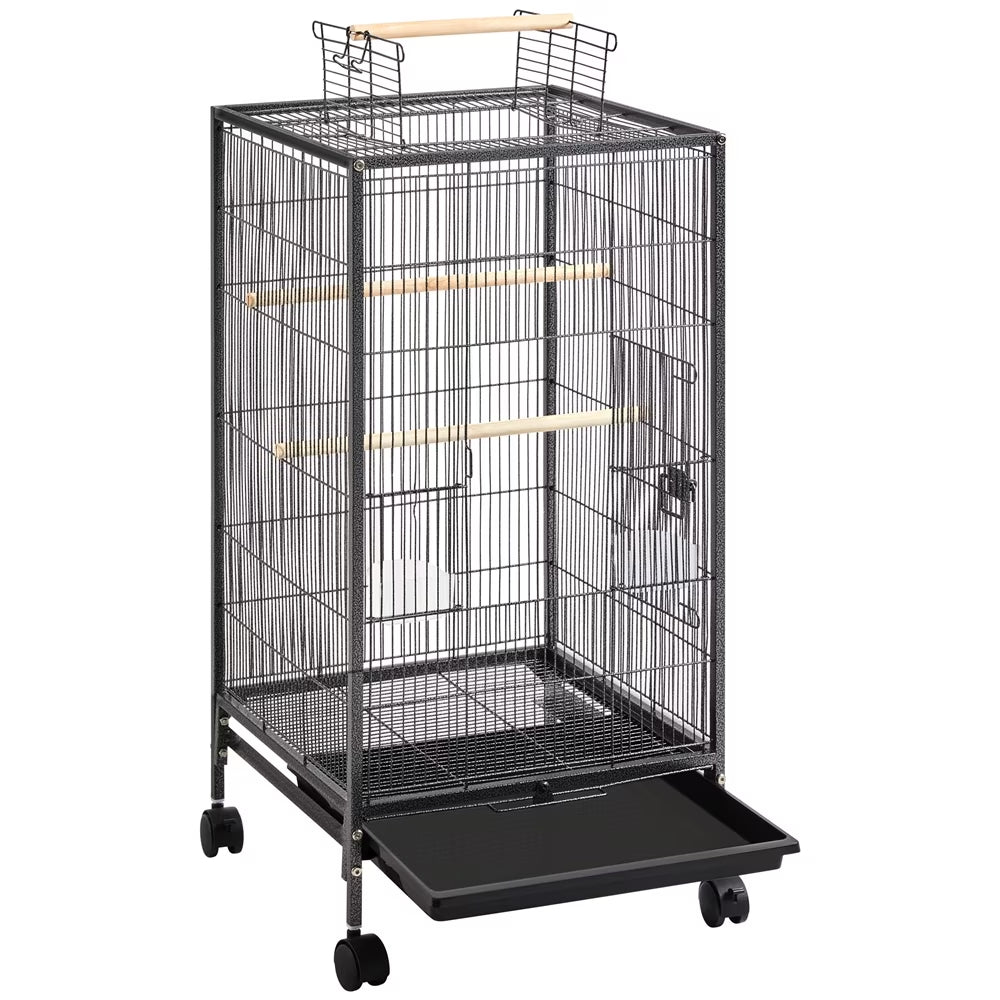 Yaheetech 40" H Wrought Iron Bird Cage with Open-Top Design & Rolling Stand Black