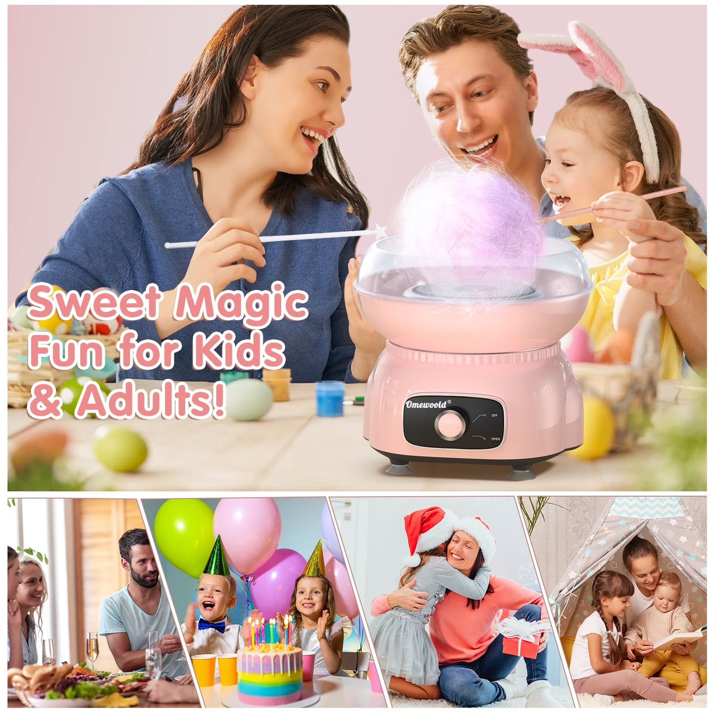 Cotton Candy Machine,Pink Cotton Candy Maker 500W Candy Floss Sugar Maker Machine Birthday Party Gift