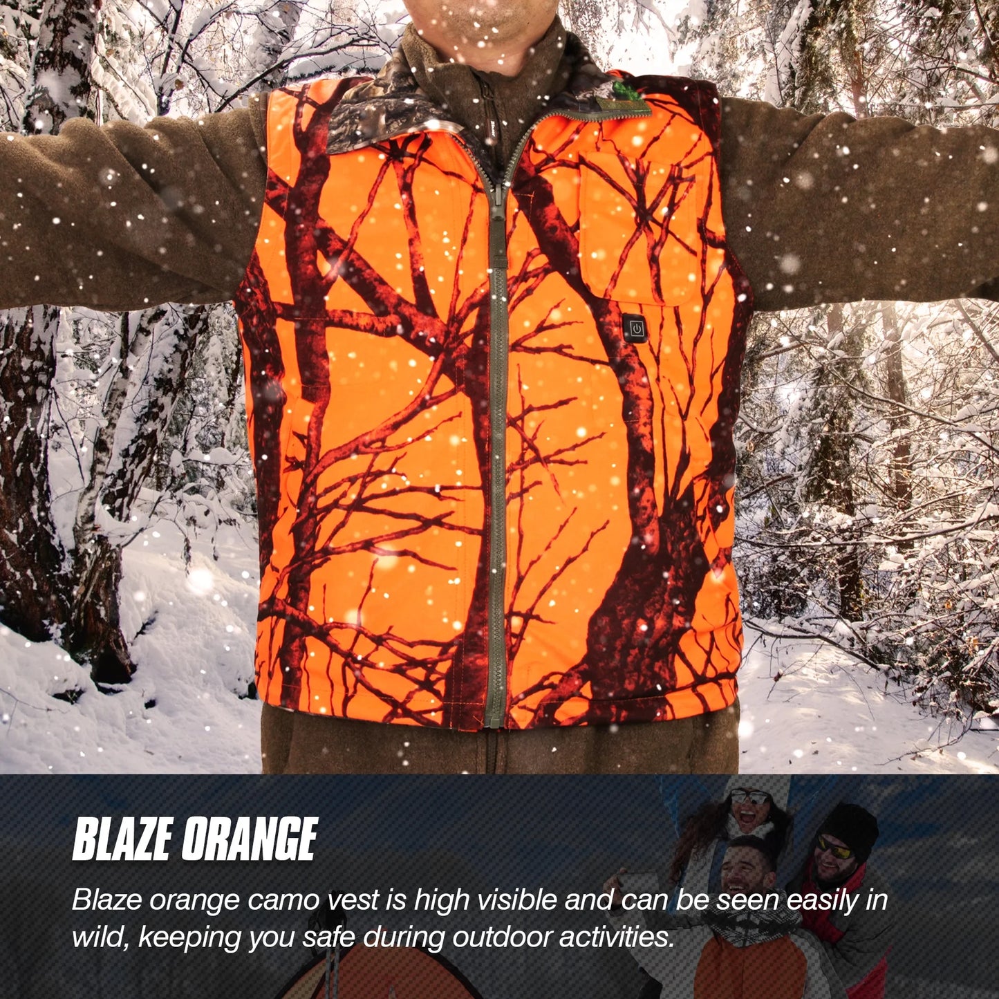 GUGULUZA Hunting Heated Vest, Camo Orange Reversible Vest, Game Vest Jacket for Hunting, Lightweight Heating Vest (4XL)