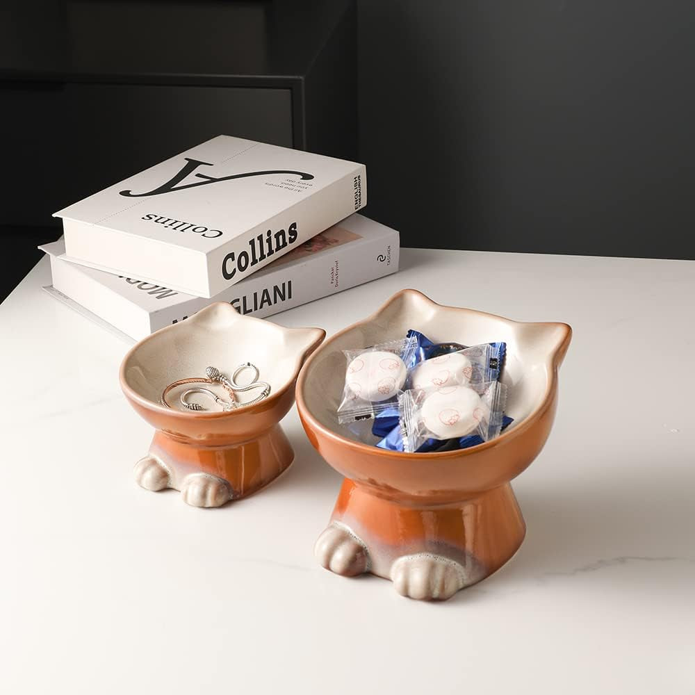 Nihow Elevated Cat Bowls,5 Inch Ceramic Raised Cat Food and Water Bowl Set