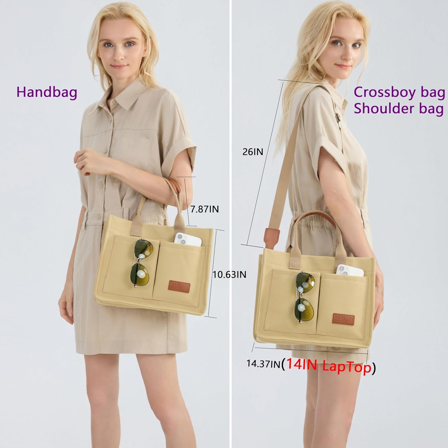 ZHMO Canvas Tote Bag for Women,Women'S Bags Crossbody Bags Work Laptop Tote Bag Large Handbags Purse for Travel Nurse Teacher