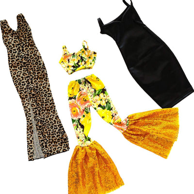 Ecore Fun 3 Sets 28 Inch Doll Clothes, Floral & Leopard Print Dresses | Casual Outfits for 28 Inch Girl Dolls, Fashion Style, Soft Fabric, Handmade, Elastic Fit, 28" Doll Clotehs Set for Kids 3+