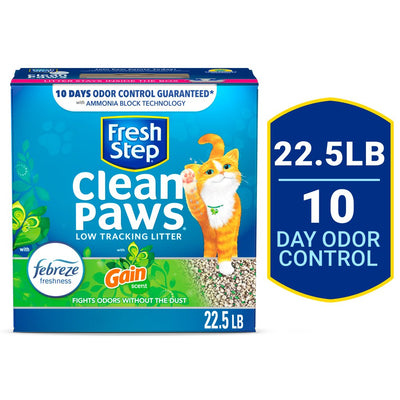 Fresh Step Clean Paws Cat Litter, Low-Tracking Clumping Litter with Febreze and Gain, 22.5 Lbs