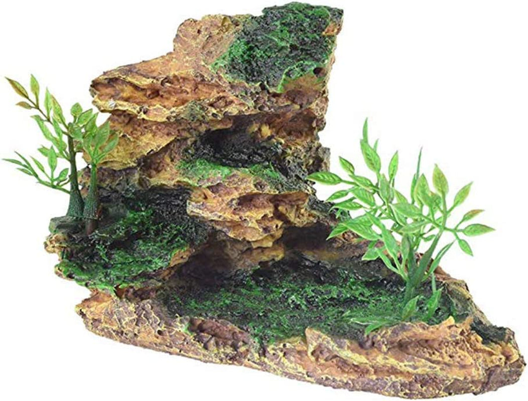 OMEM Reptile Small Hide, Turtles Hide Cage, Artificial Plant Rock, Humidified Habitat Decoration (Red Soil)