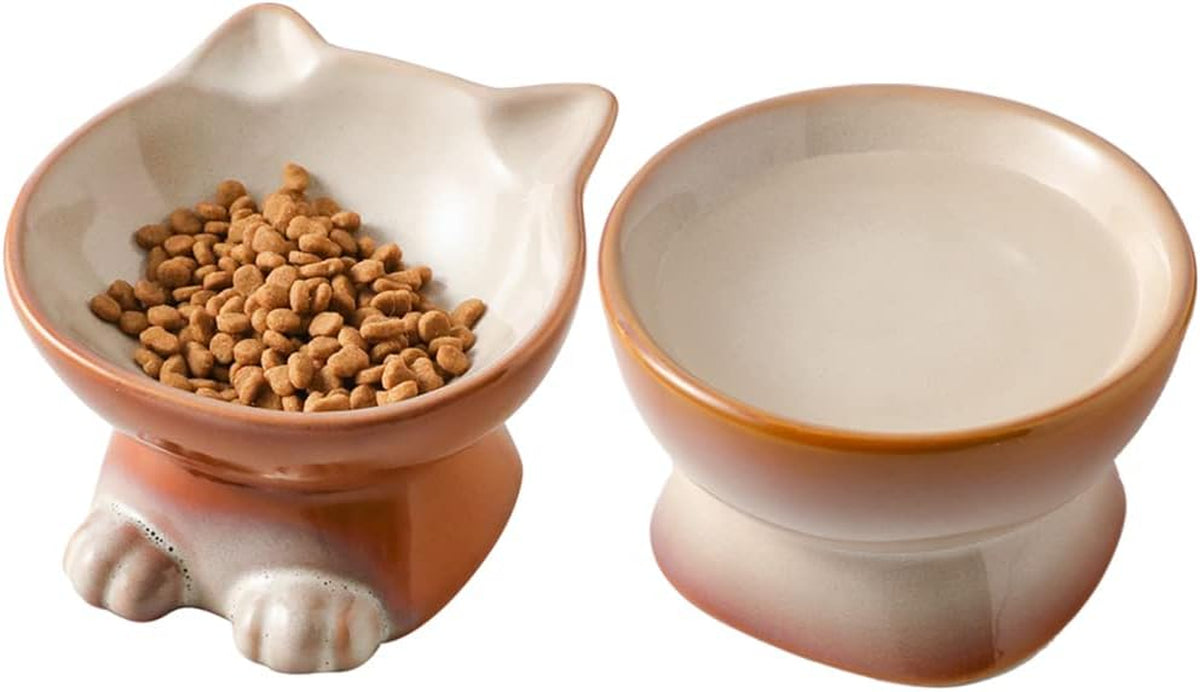 Nihow Elevated Cat Bowls,5 Inch Ceramic Raised Cat Food and Water Bowl Set