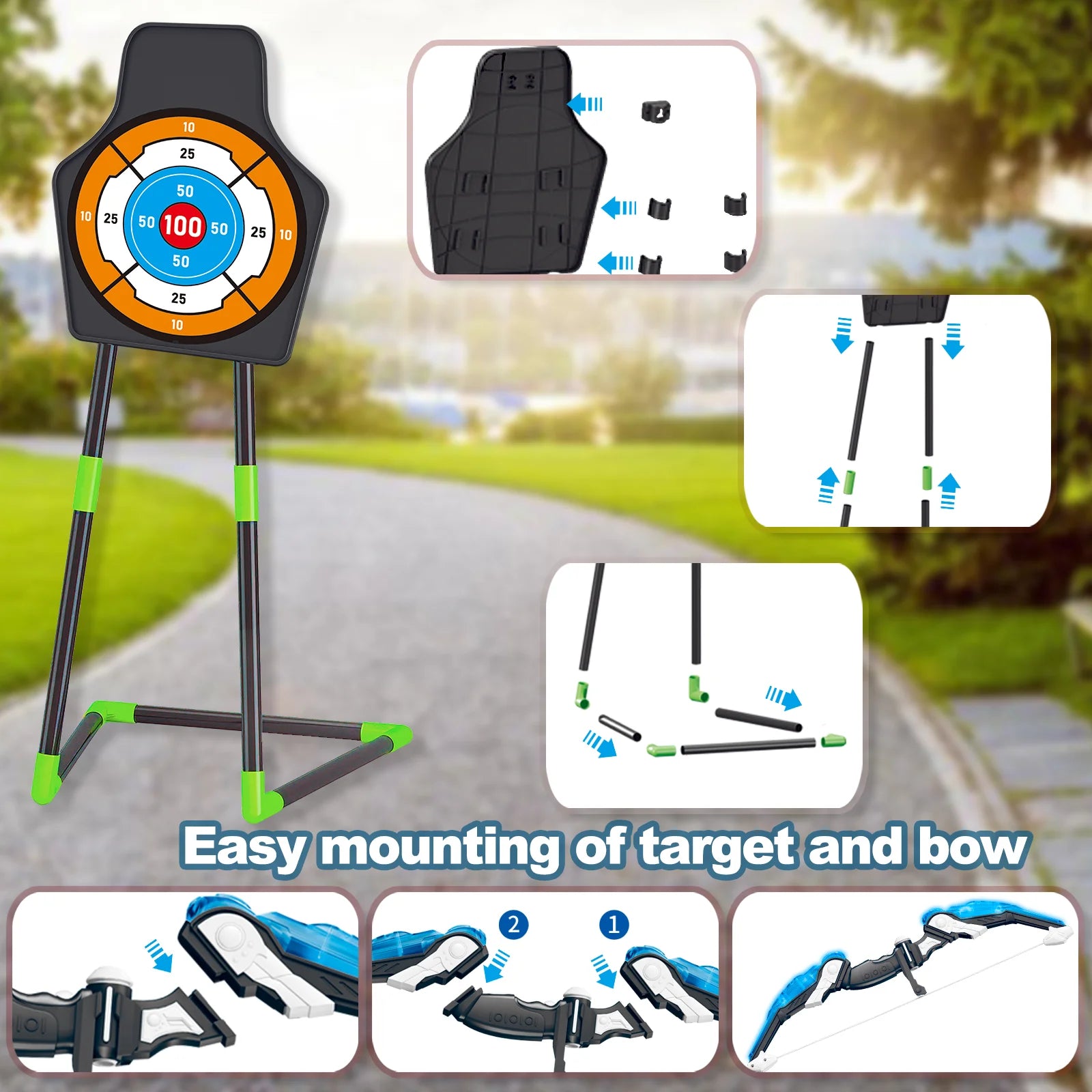 LED Bow and Arrow for Kids Light up Archery Toy Set with 10 Suction Cup Arrows 3 Target & Quiver Indoor Outdoor Garden Toys for Boys and Girls Blue