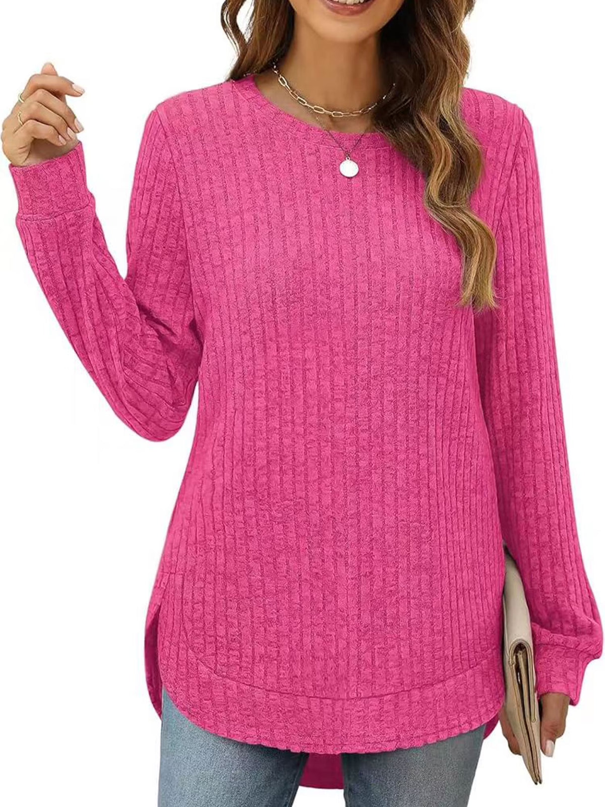 SHIBEVER Sweaters for Women Fall Casual Long Sleeve Tunic Tops Crewneck Lightweight Pullover Sweatshirts Winter Loose T Shirts for Women