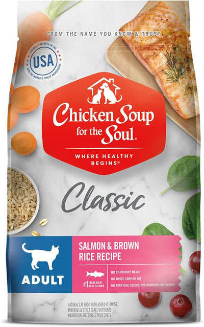 Chicken Soup for the Soul All Natural Premium Adult Dry Cat Food, Real Meat First Ingredient, No By-Products, Supports Heart, Gut & Immune Health, Salmon & Brown Rice, 12Lb