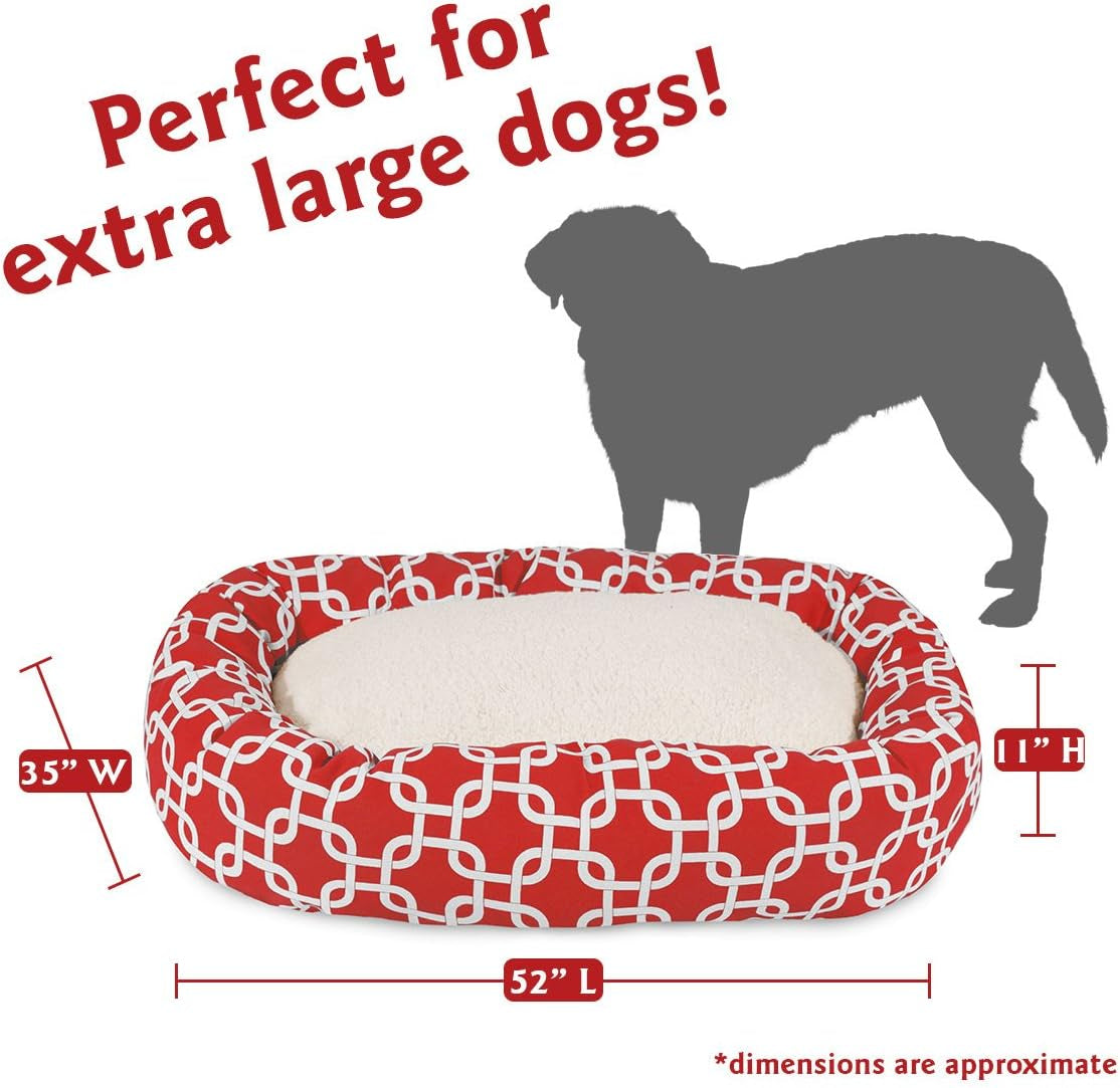 Majestic Pet 52 Inch Links Sherpa Calming Dog Bed Washable – Cozy Soft round Dog Bed with Spine for Head Support - Fluffy Donut Dog Bed 52X35X11 (Inch) – round Pet Bed X- Large - RED