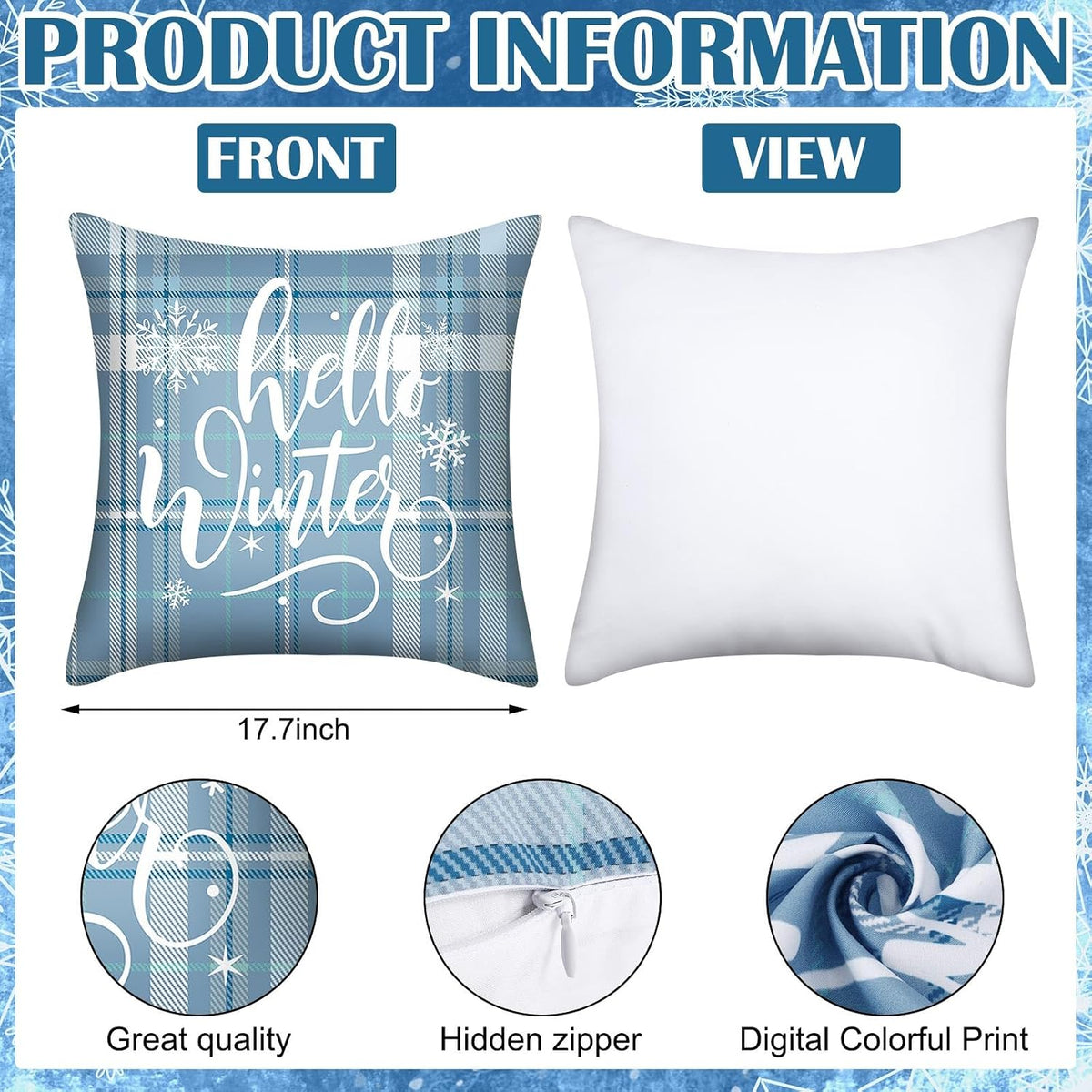 Hunnmingre Set of 6 Blue Christma Snowman Pillow Covers 18 X 18 Inch