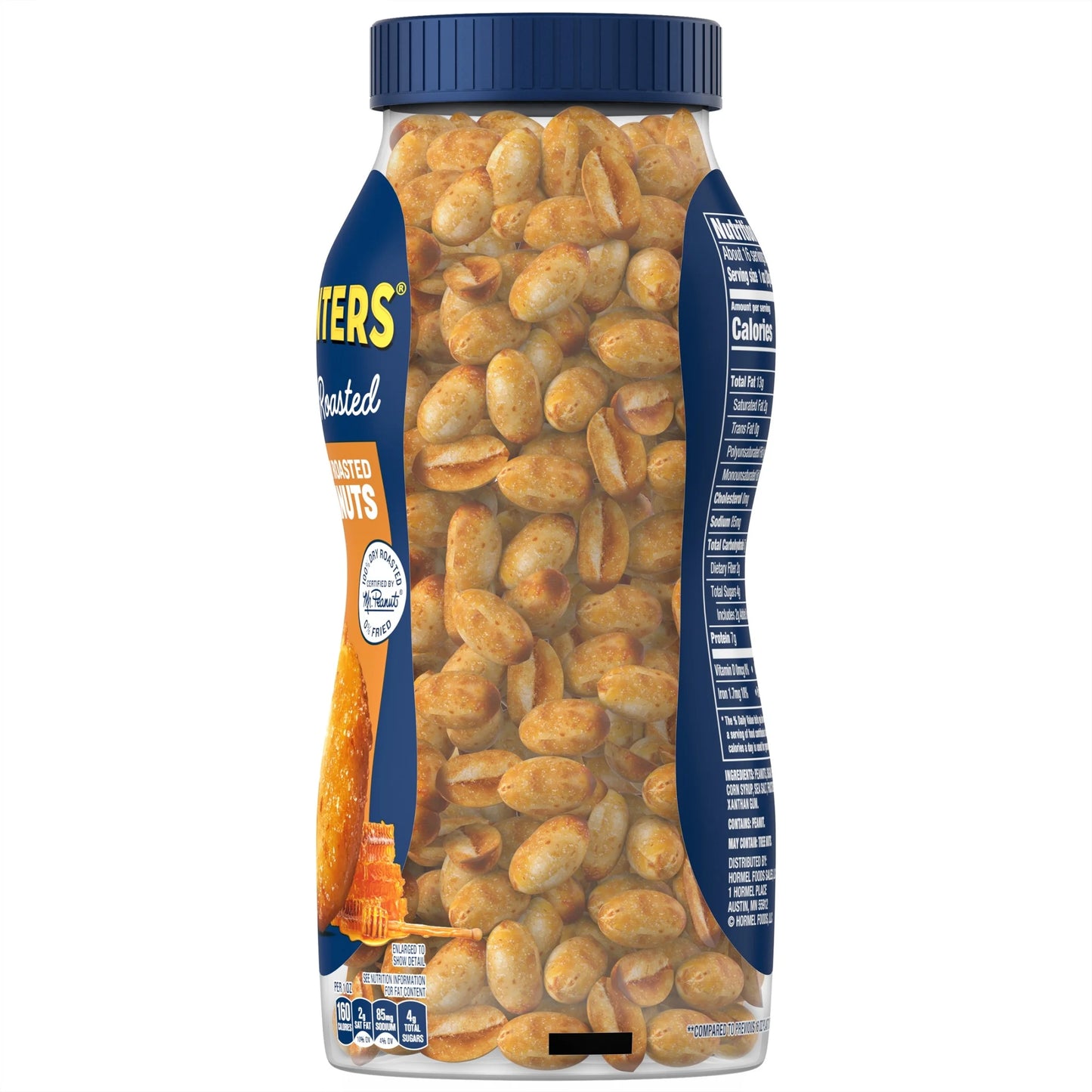 (4 Pack) PLANTERS Honey Roasted Peanuts, Party Snacks, Plant-Based Protein, 16 Oz Jar